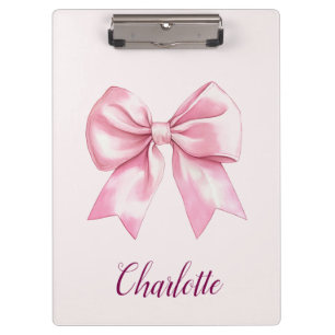 Elegant Pink Bow Personalized Name Clipboard