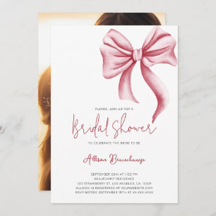 Elegant Pink Bow Photo Bridal Shower Party Invitation