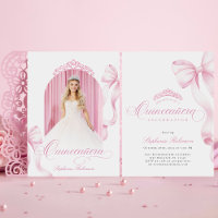 Elegant Pink Bow Photo Quinceañera Invitation