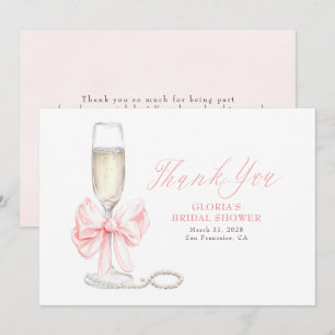 Elegant Pink Bow Prosecco Bridal Shower Thank You Card