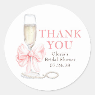 Elegant Pink Bow Prosecco Bridal Shower Thank You Classic Round Sticker