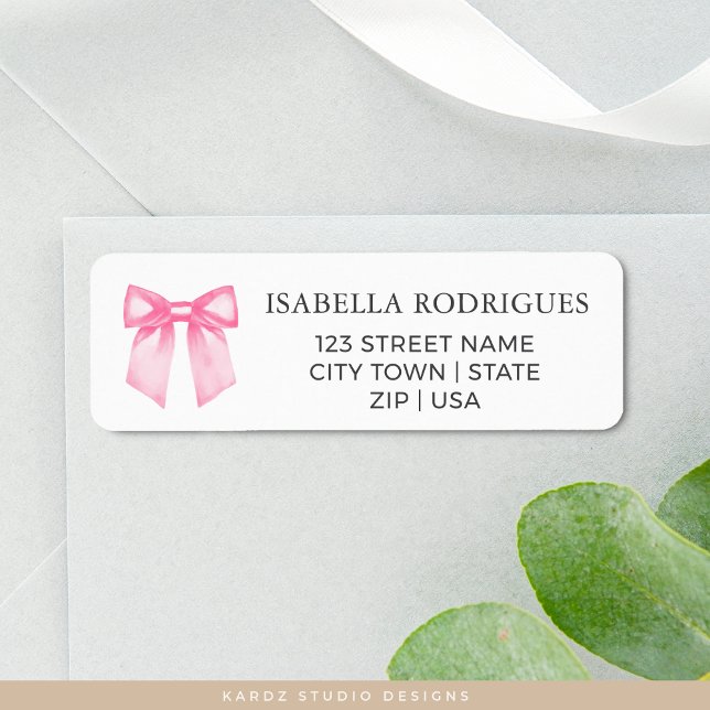 Elegant Pink Bow Return Address (Personalize with your name and address, choose size.)