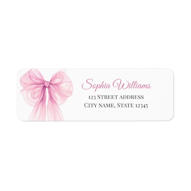 Elegant Pink Bow Return Address Labels (Front)