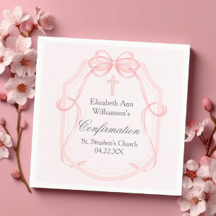Elegant Pink Bow Ribbon Confirmation Party Napkin