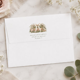Elegant Pink Bow Sage Green Books Envelope