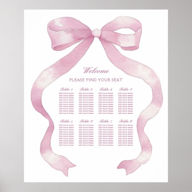 Elegant Pink Bow Seating Chart (Front)