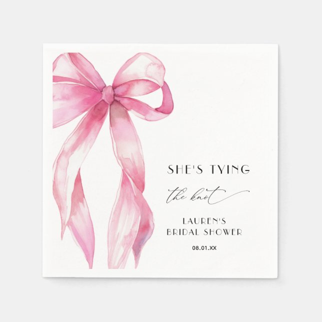 Elegant Pink Bow Shes Tying The Knot Bridal Shower Napkin (Front)
