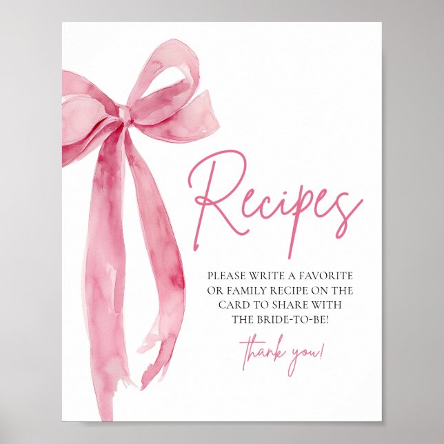 Elegant Pink Bow She's Tying the Knot Recipes Sign (Front)