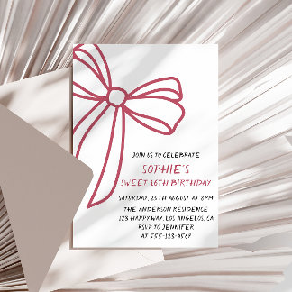 Elegant Pink Bow Sweet 16 Birthday Invitation