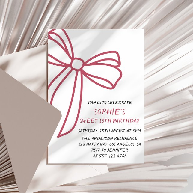 Elegant Pink Bow Sweet 16 Birthday Invitation (Creator Uploaded)