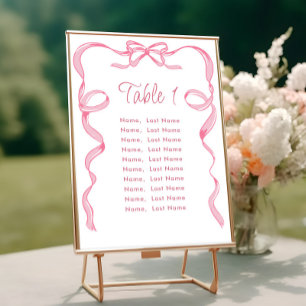 Elegant Pink Bow Table Number Cards Seating Chart