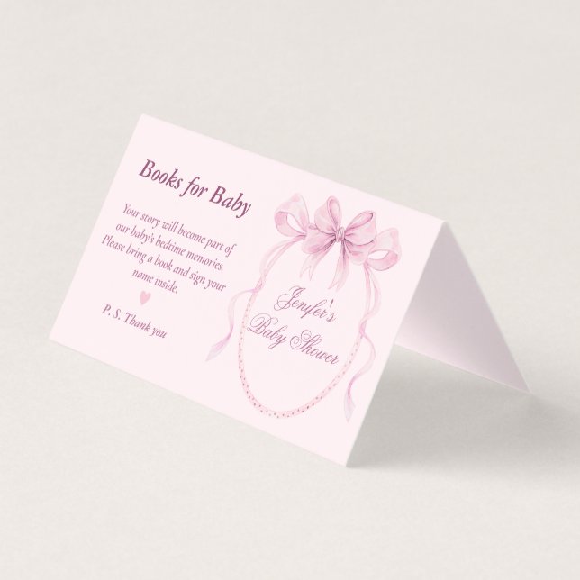 Elegant Pink Bow Theme Books for Baby Card (Front)