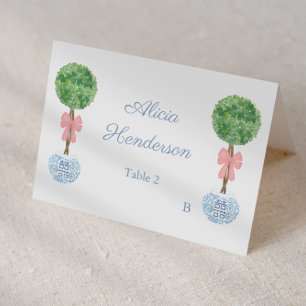 Elegant Pink Bow Topiary Individual Place Card