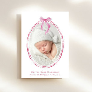 Elegant Pink Bow Watercolor Girl Photo Birth Announcement