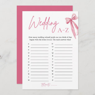Elegant Pink Bow Wedding A-Z Bridal Shower Game Invitation