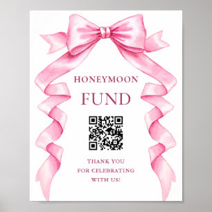 Elegant Pink Bow Wedding Honeymoon Fund Sign