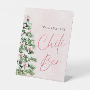 Elegant Pink Bows Christmas Tree Chili Bar Pedestal Sign