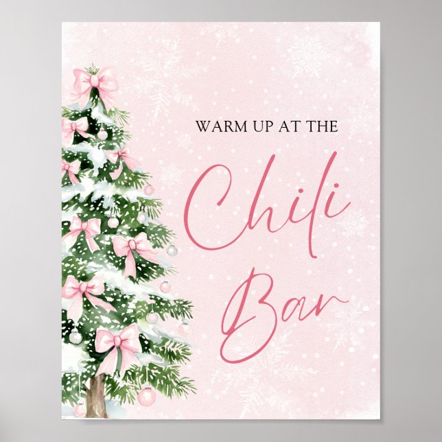 Elegant Pink Bows Christmas Tree Chilli Bar Poster (Front)