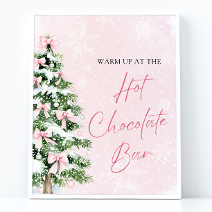 Elegant Pink Bows Christmas Tree Hot Chocolate Bar Poster
