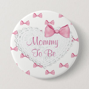 Elegant Pink Bows Mummy to be Baby Shower button