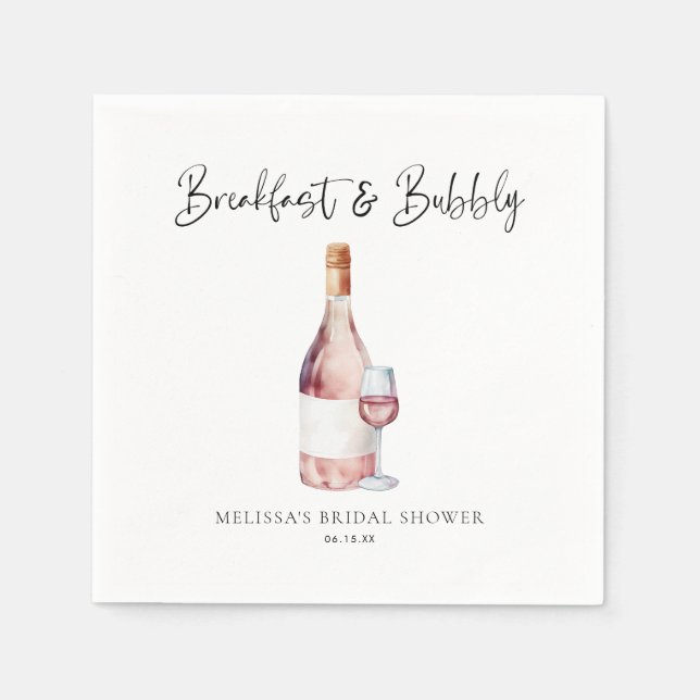 Elegant Pink Breakfast & Bubbly Bridal Shower Napkin (Front)