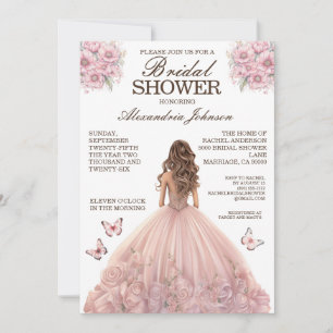 Elegant Pink Bridal Shower Fancy Dress Invitations