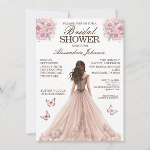 Elegant Pink Bridal Shower Fancy Dress Invitations
