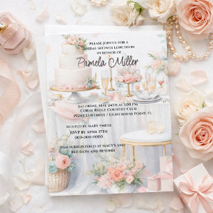 Elegant  Pink Bridal Shower Luncheon Invitation