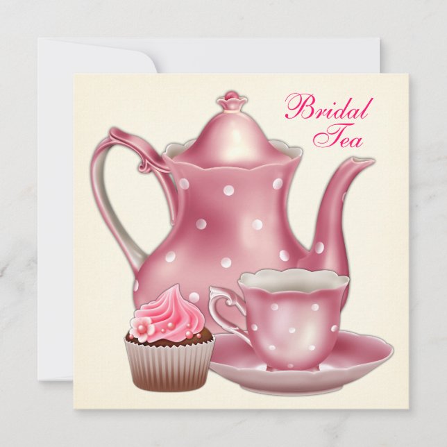 Elegant Pink Bridal Tea Party Invitation (Front)