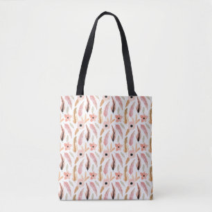 Elegant Pink Brown Floral Watercolor Pattern Tote Bag