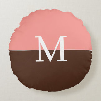 Elegant pink &brown monogram round cushion