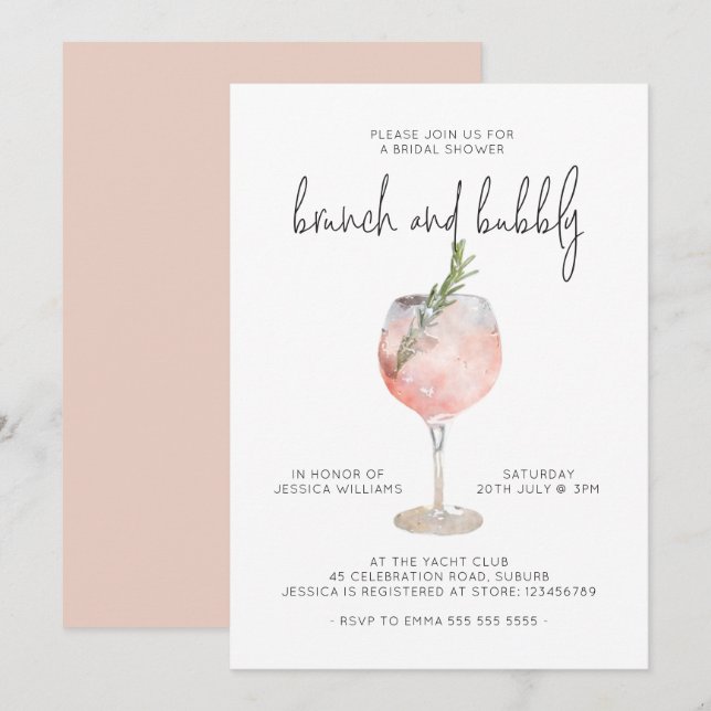 Elegant Pink Brunch & Bubbly Bridal Shower Invitation (Front/Back)