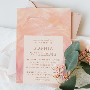Elegant pink brush strokes wedding bridal shower invitation
