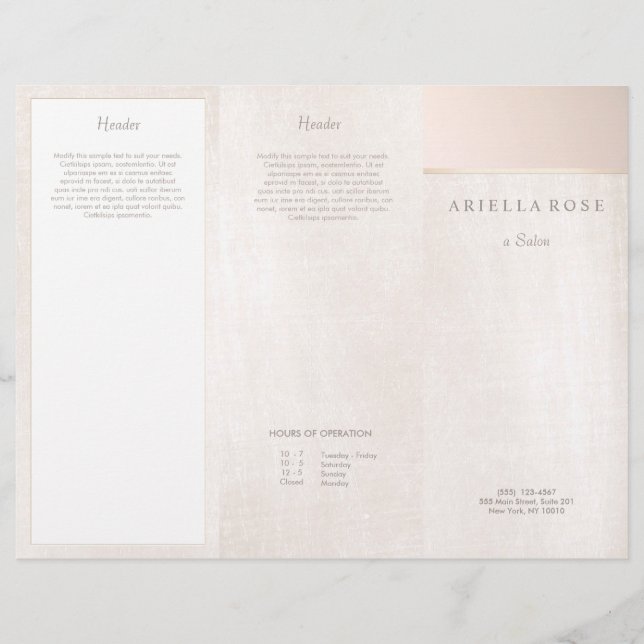 Elegant Pink Brushed Marble Salon Spa Brochure (Front)