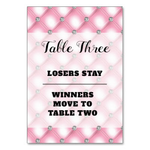 Elegant Pink Bunco Number Three Table Card