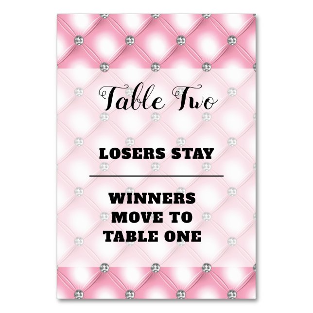 Elegant Pink Bunco Number Two Table Card (Front)