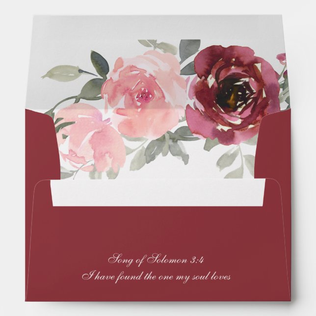 Elegant Pink Burgundy Floral Bible Wedding Envelope (Back (Bottom))