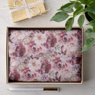 Elegant Pink Burgundy Floral Tissue Paper