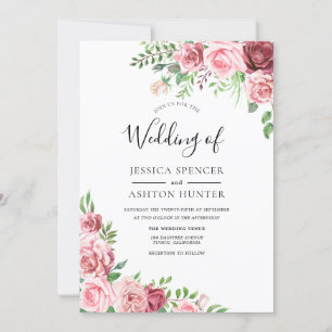 Elegant Pink & Burgundy Floral Wedding Invitation