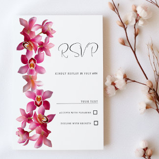Elegant pink burgundy orchids flowers RSVP Invitation