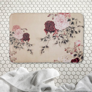 Elegant pink burgundy peony vintage floral bath mat