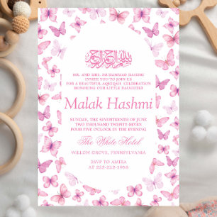 Elegant Pink Butterflies Islamic Aqiqa Aqeeqah Invitation
