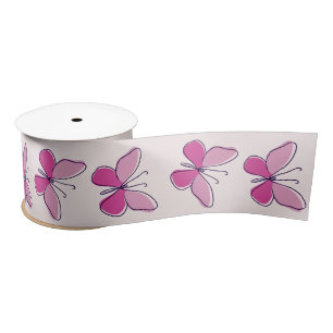 Elegant Pink Butterflies on Blush Satin Ribbon