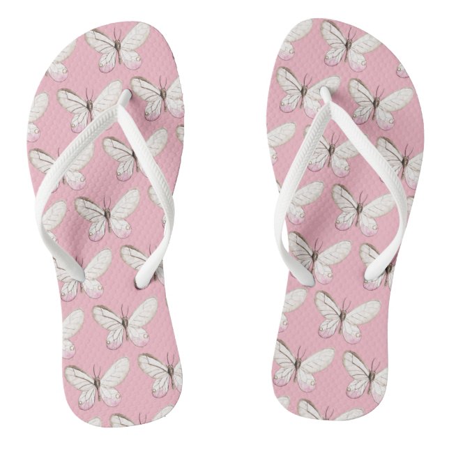 Elegant Pink Butterflies Pattern Flip Flops (Footbed)