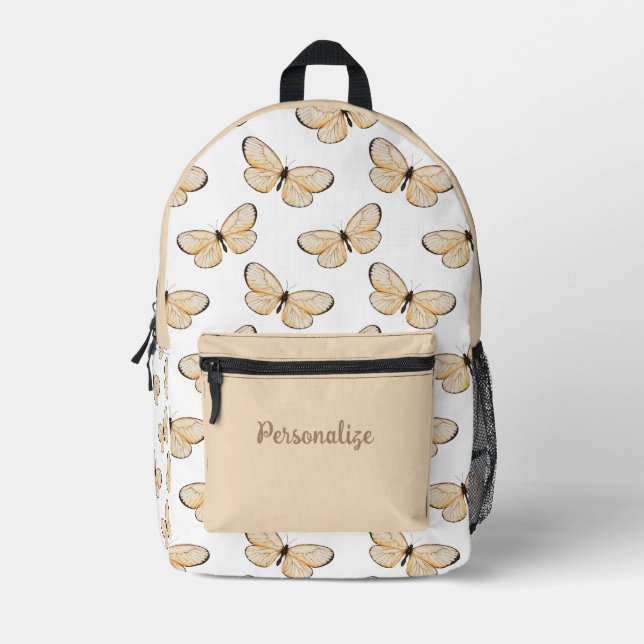 Elegant Pink Butterflly Pattern Personalised Printed Backpack (Front)