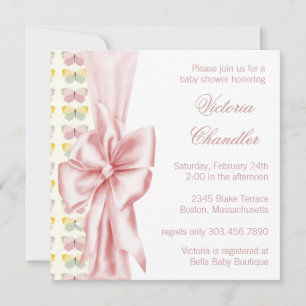 Elegant Pink Butterfly Baby Girl Shower Invitation