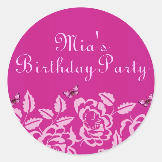 Elegant Pink Butterfly Birthday Envelope Sticker (Front)