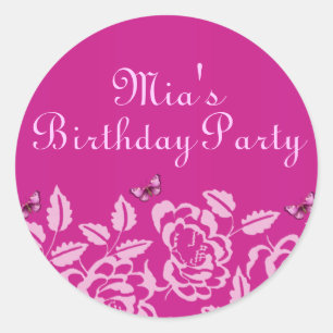 Elegant Pink Butterfly Birthday Envelope Sticker