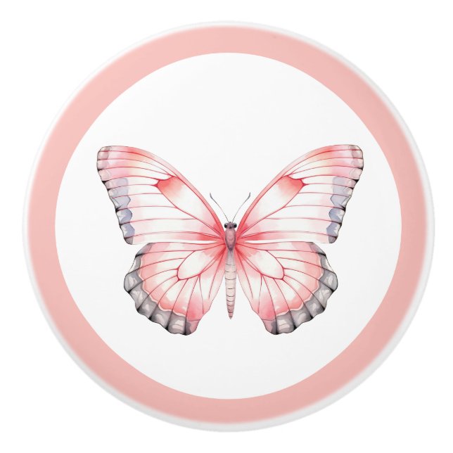 Elegant Pink Butterfly Pretty Girl's Drawer Knob (Front)