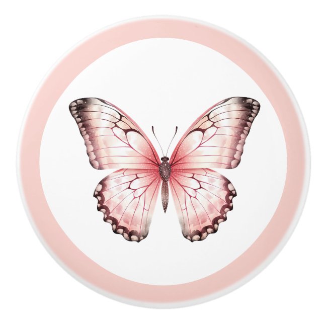 Elegant Pink Butterfly Pretty Girl's Drawer Knob (Front)